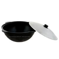 Казан узбекский чугунный 10л круглое дно с алюминиевой крышкой